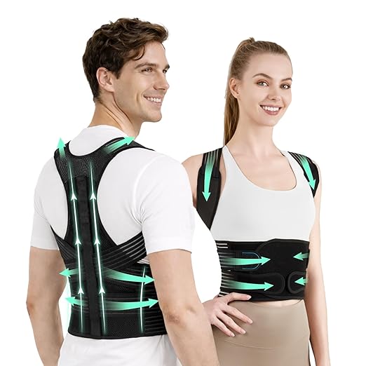 Back Brace Posture Corrector for Women and Men, 4-Point Back Support System for Upper/Lower Back Pain Relief, Scoliosis & Hunchback Correction, Adjustable & Breathable Shoulder Straightener, Medium