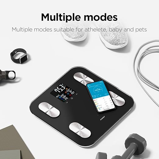 mooas Smart Scale for Body Weight Fat Bluetooth Scale, Digital Bathroom Scale with BMI, Body Fat, Muscle Mass Composition, LCD Accurate Wi-Fi Bluetooth Scale for Home Smartphone App, 396 lbs (Black)