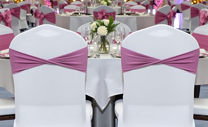 MDS Pack of 200 Spandex Chair Sashes Bows Elastic Stretch Dining Chair Bands Ties Without Slider Buckle Universal fits for Wedding Baby Shower Birthday Party Banquet Event Decoration - Dusty Pink