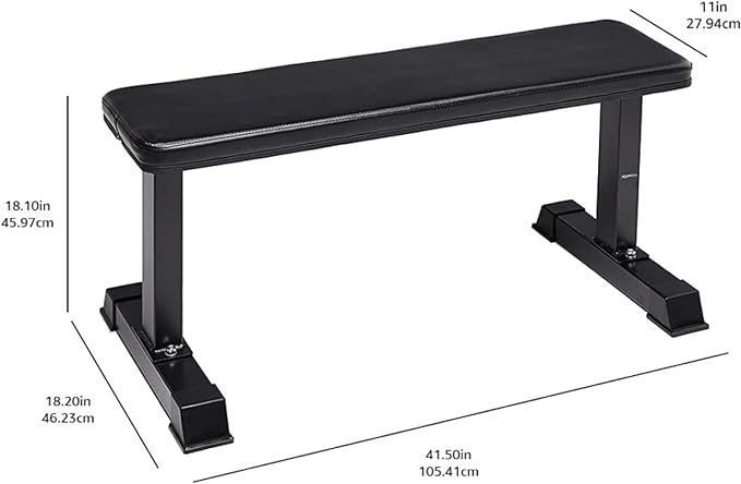 Amazon Basics Sturdy Flat Weight Bench for Home Gym, Strength Training, Stable Assembly, Black