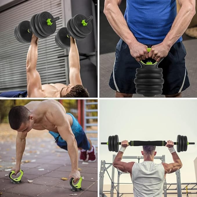 Adjustable Dumbbell Set, 30/44/66/88Lbs Free Weight Set with Connector, 4 In1 Dumbbells Set Used As Barbell, Kettlebells, Push Up Stand,Green and Black