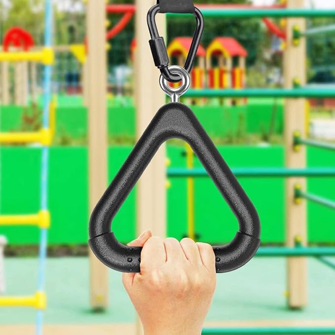 Dolibest 2PCS Monkey Bars, Triangle Trapeze Swing Bar with 2PCS Triangle Carabiners, Outdoor Play Equipment, Swing Set Accessories Monkey Rings, Obstacle Ring Toys Set for Kids, Black
