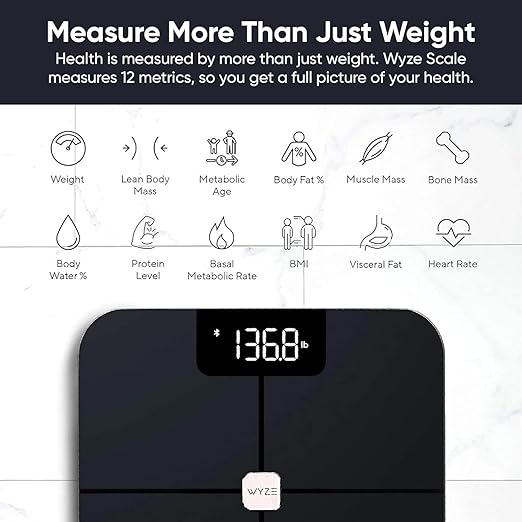 Wyze Smart Scale for Body Weight, Digital Bathroom Smart Scale for Body Fat, BMI, and Heart Rate, 13 Body Composition Analyzer with App, Bluetooth, 400 lb, Dark Blue