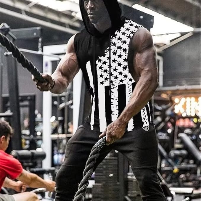 Babioboa Men's Workout Hooded Tank Tops Sports Training Sleeveless Gym Hoodies Bodybuilding Cut Off Muscle Shirts