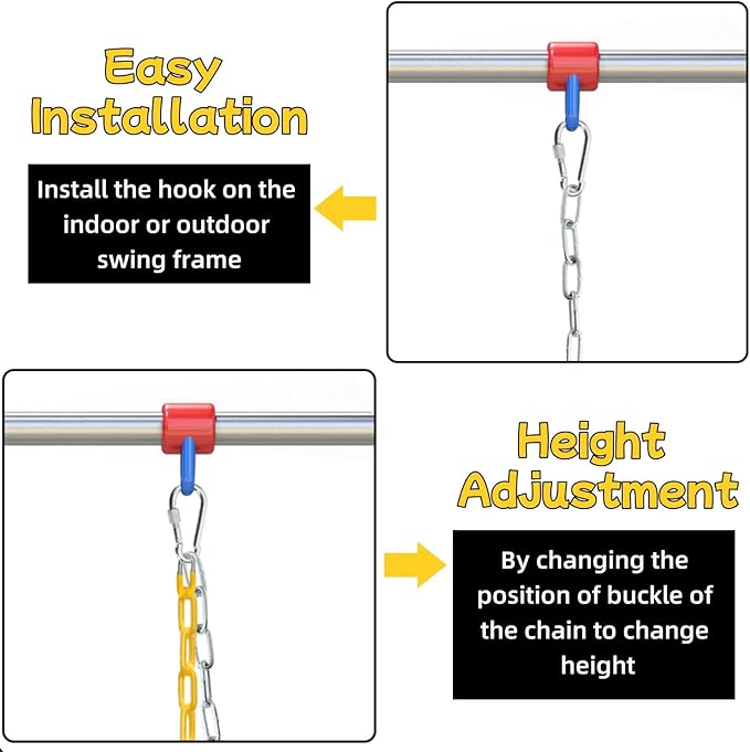 Trapeze Swing Bar Rings, 17" Heavy Duty Plastic Coated Chains Swing Set Chain with Locking, Trapeze Monkey Bar Accessories for Home Gym, Strength Training, Fitness