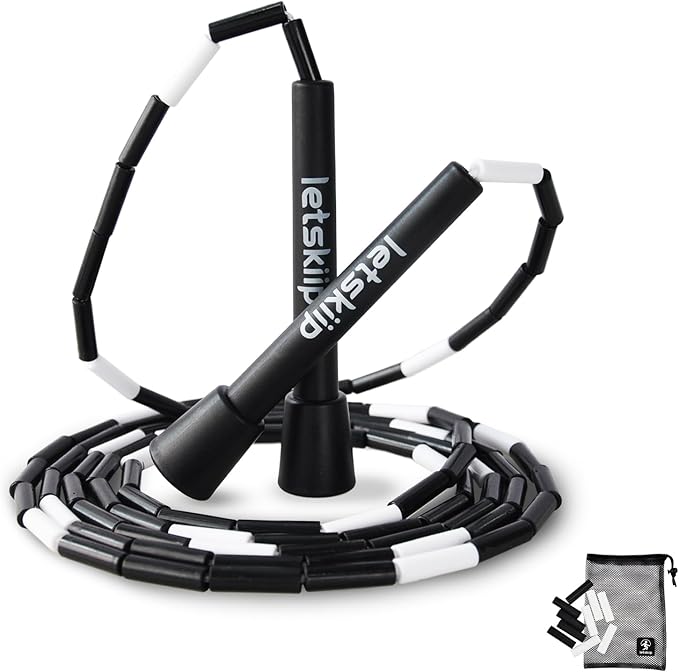 Classic Beaded Jump Rope for Beginners & Adults - Tangle-Free Segmented PP Skipping Rope for Rhythm & Fitness - Adjustable Hard Bead Design with 10 Spare Beads & Bag
