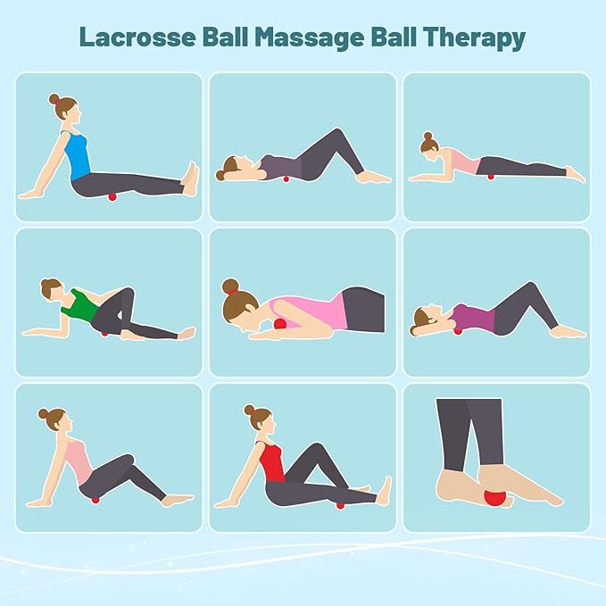 Physical Yoga Balls Massage Lacrosse Balls for Myofascial Release, Trigger Point Therapy, Muscle Soreness Deep Tissue Massage Physical Therapy Equipment(2 Pack,Red and Dark Blue)