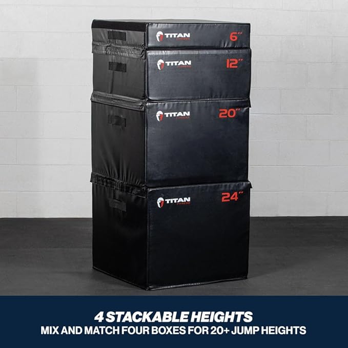 Titan Fitness 6" Stackable Soft Foam Plyometric Box, High Density EPE Foam Core Plyo Box, Step Up Exercise Platform, Box Squat, Step-Up, Box Jumps for Home Garage Gym Training