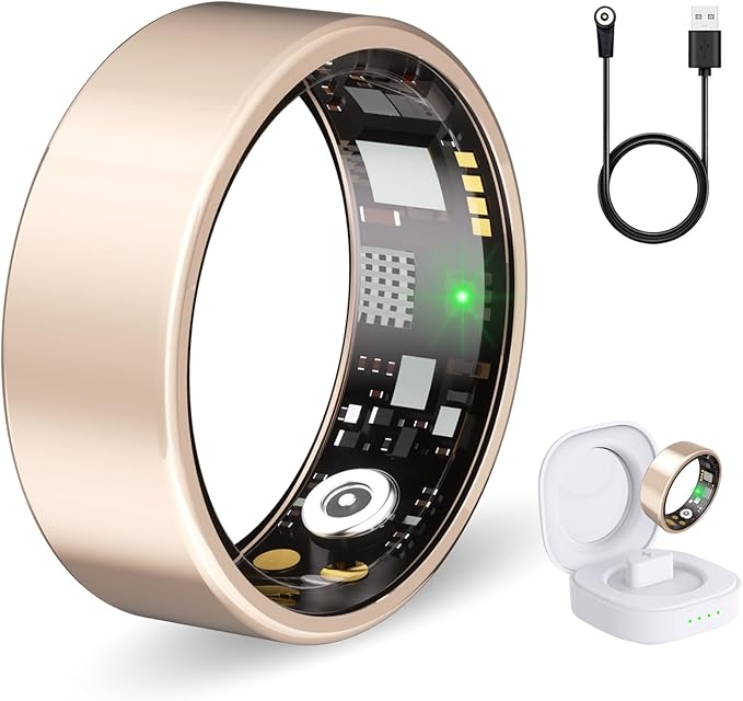 Smart Ring Health Tracker for Women & Men, Fitness Ring with Heart Rate Blood Oxygen, Sleep monitor, Step Tracker, IP68 Waterproof Compatible with iOS & Android, No Subscription Fee (Rose Gold, 7)
