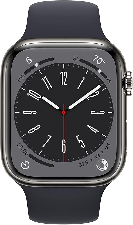 Apple Watch Series 8 (GPS+Cellular, 45mm) - Graphite Stainless Steel Case with Midnight Sport Band, M/L (Renewed)