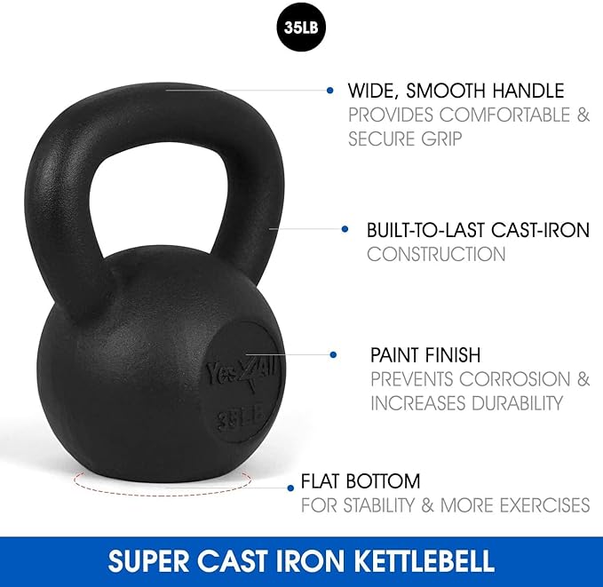 Yes4All Cast Iron Kettlebell, Strength Training Kettlebells 5-80 Lb (5,10,15,20,25,30,35,40,45,50,60,70,80 Lb) for Full Body Workout, Push up, Strength Training - Single & Kettlebell Set of 2 for Men
