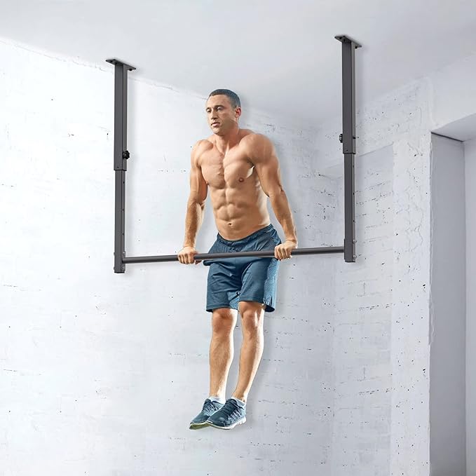 Kipika 48" Ceiling Mounted Pull Up Bar, Heavy Duty Multi-Grip Chin Up Bar,Mounted Pullup Bar, Adjustable Height, Pull Up Bands for Chin Ups & Body Stretching, Ideal for Home Gym and Strength Training
