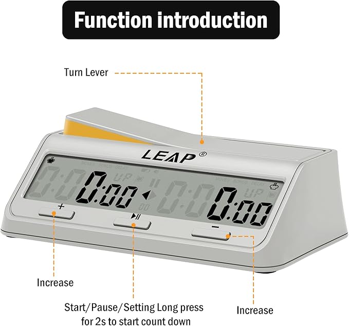 LEAP Chess Clock Digital Chess Timer Advanced for Board Game and Chess Timer with Large Screen Bonus & Delay Count Down up Alarm Milk Wihite