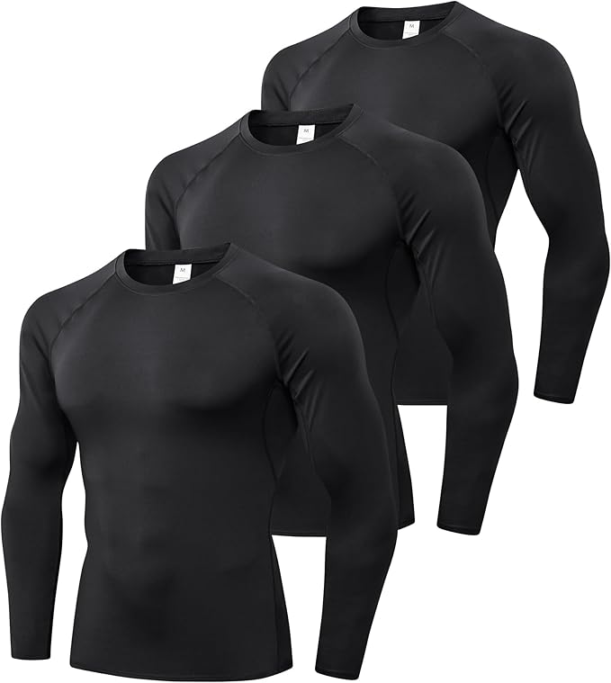 SPVISE 1 or 3 Pack Men's Compression Shirts Long Sleeve Workout Gym T-Shirt Running Top Cool Dry Sports Baselayer Undershirts