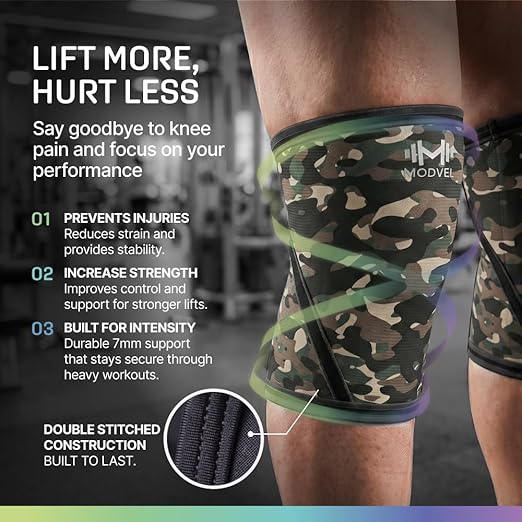 Modvel 7mm Neoprene Knee Sleeves for Men & Women Weightlifting & Powerlifting – Compression Knee Sleeve Support for Squats, Gym, Training – USPA, IPL Approved – Large Army/green (Pair)