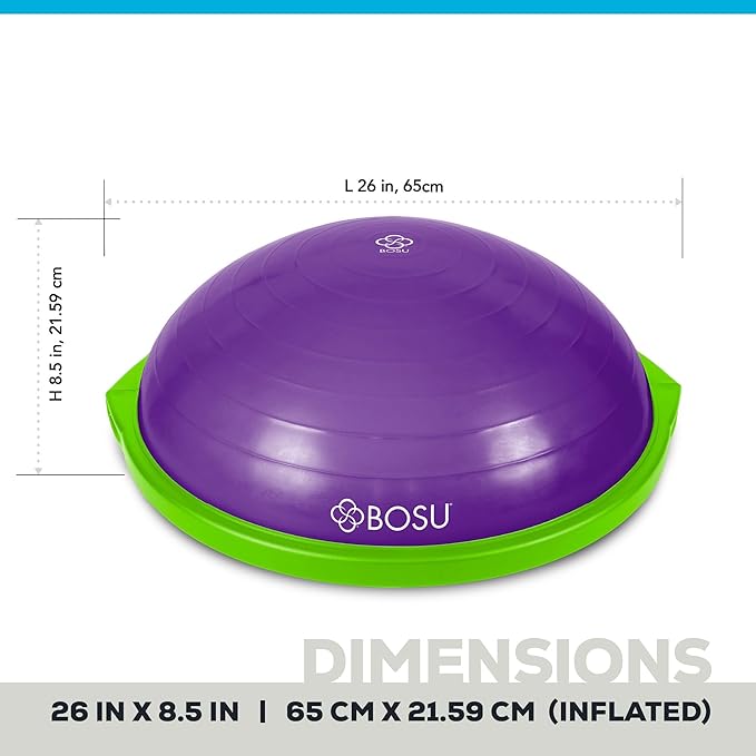 Bosu Balance Ball Exercise Trainer, Home Gym Equipment w/Guided Workouts & Pump, 26" Inflatable Fitness Platform for Strength Training, Standing, Balancing, and Core Workout