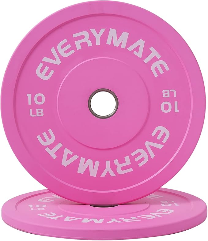 EVERYMATE Pink Weight Plates 10LB 15LB 25LB 35LB 45LB Olympic Bumper Plates Grip Weight Plates for Strength Training & Crossfit Steel Inserts Weight Plates Fit 2" Barbells Virgin Rubber Weights