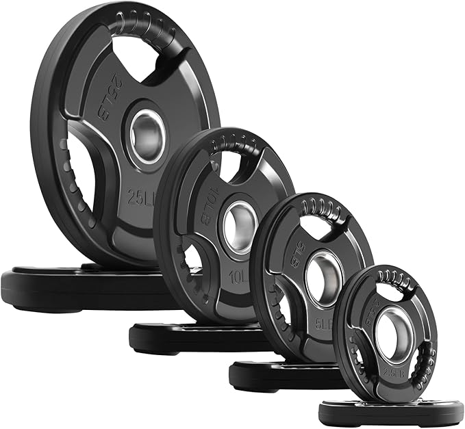 RitFit Weight Plates for Barbell, 2-Inch Olympic Rubber Grip Plates for Weightlifting and Strength Training in Home & Gym, Single, Pair and Sets