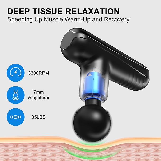 Mini Massage Gun for Deep Tissue Percussion - Portable Handheld Massager for Muscle Relaxation with 4 Massage Heads High-Intensity Vibration Rechargeable Small Massage Gun