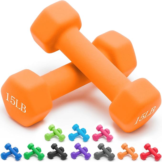 Portzon Weights Dumbbells 10 Colors Options Compatible with Set of 2 Neoprene Dumbbells Set,1-15 LB, Anti-Slip, Anti-roll, Hex Shape for Shoulder,Neck, and Hand Training for Seniors