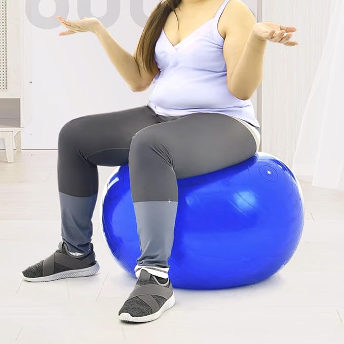Yoga Pilates Ball Anti Slip Heavy Duty Rubber 22 inch Birthing Fitness Improved Posture Balance Training with Quick Pump Anti Burst Design