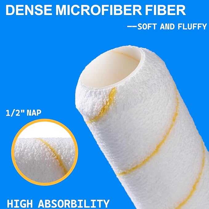 King Origin 9 Inch Microfiber Paint Roller Covers, 1/2" Nap, 3-Pack Paint Rollers for Wall & Ceiling Painting, Professional & Home Use