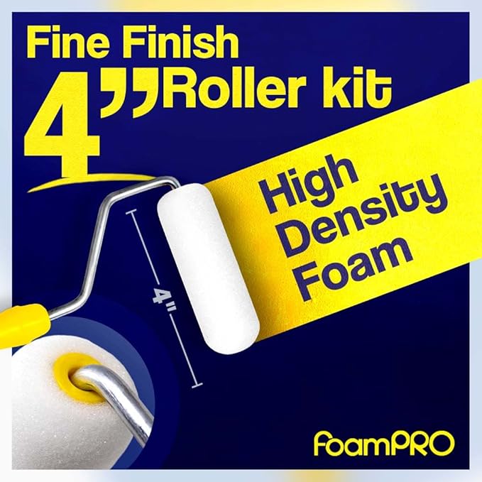 FoamPRO 4” Fine Finish Paint Roller Kit | 1 Plastic Paint Tray, 1 Roller Handle, 10 Foam Rollers | Mini Foam Roller Kit w/Roller Pan | Home Painting Supplies & Paint Tools, Multicolor, 164 (164KIT)