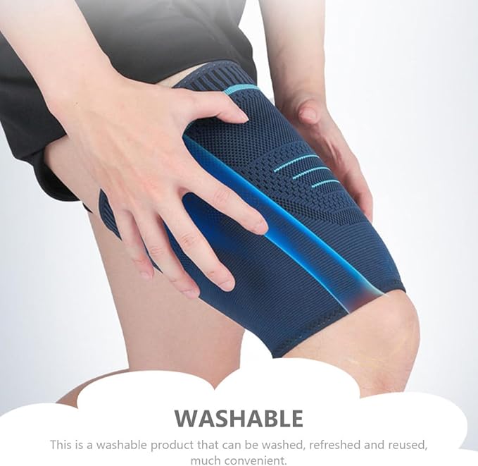 2pcs Men’s Sports Compression Leg Sleeves Dark Blue Knitted Thigh Wrap Elastic Support for Running Basketball and Cycling