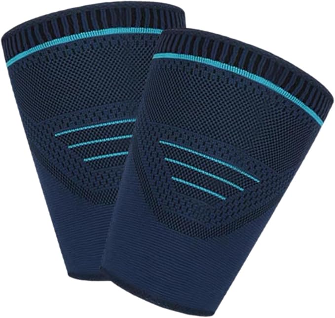 2pcs Men’s Sports Compression Leg Sleeves Dark Blue Knitted Thigh Wrap Elastic Support for Running Basketball and Cycling