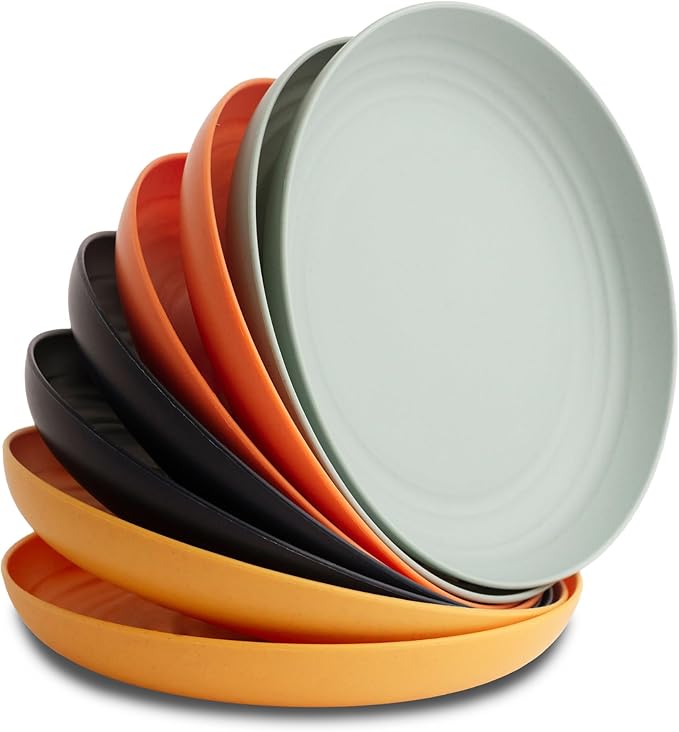 Nook Theory 8-Pack Reusable Wheat Straw Plates Set - Non Toxic and Non Plastic Dinner Plates for Kids and Adults, Lightweight Unbreakable Plate, Microwave Safe and Dishwasher Safe (Daybreak 9")