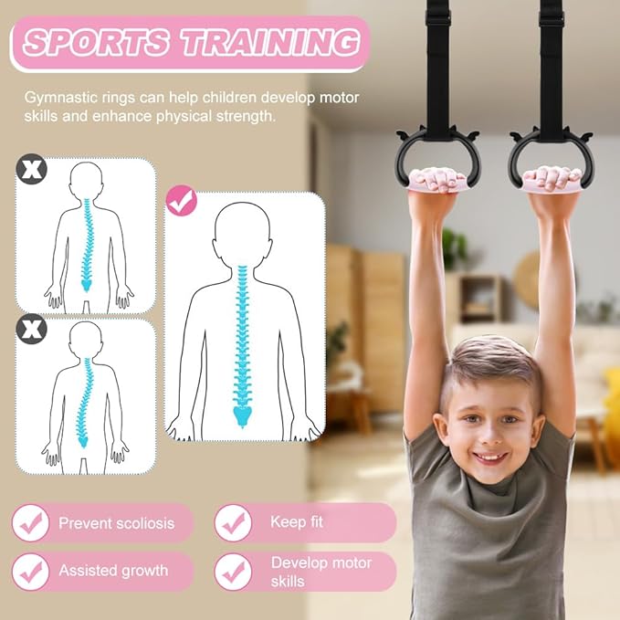 Kakalote Gymnastics Rings, Gymnastics Ring for Home Exercise, Pull up Rings with Adjustable Strap Load Bearing 550lb, Indoor Outdoor Pull-up Bar Strength Training Rings for Adults Kids