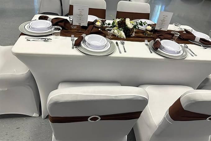 Brown Chair Sashes Bows - 50PCS Stretch Spandex Chair Sashes Bands with Buckles Slider Universal Elastic Chair Ties for Wedding Party Banquet Baby Shower Events Decoration