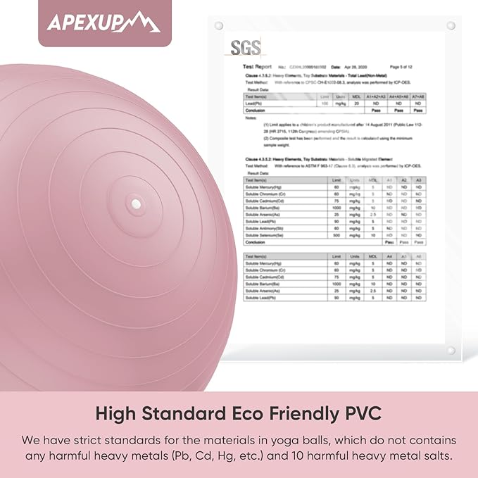 APEXUP Yoga Ball Exercise Ball Anti Slip Heavy Duty for Fitness, Balance & Core Workout, Balance Training, Pregnancy & Physical Therapy, 5 Sizes