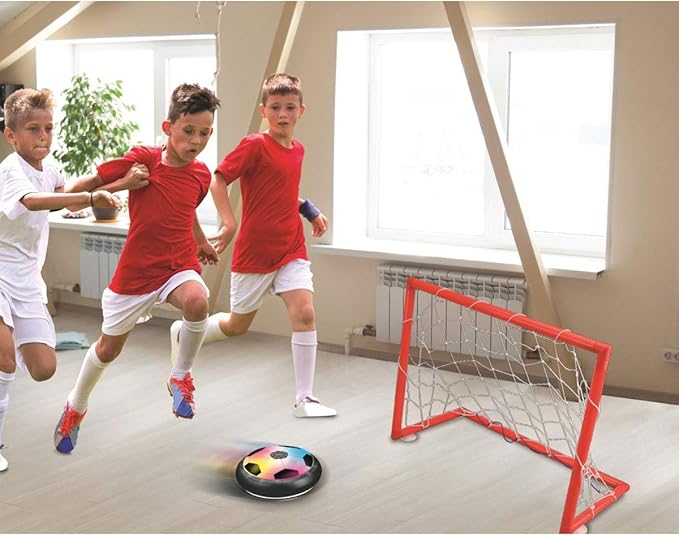 Lexibook Aerofoot, The sliding foot disk, 2 goals included, slides easily, light effects, battery-powered, black/white, JG980