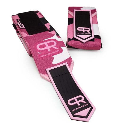 PR Personal Record Elbow Wraps for Weightlifting - Heavy Duty Construction, 25% More Elasticity, Reinforced Stitching, Extra Wide Fastener, Easy to Adjust, 3 Inches x 36 Inches (Digital Pink)