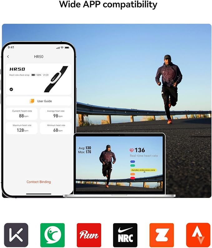 iGPSPORT HR50 Cycling Sensor Chest Strap, IPX7 Waterproof Bluetooth ANT+ for Cycling Running Jogging Yoga Fitness