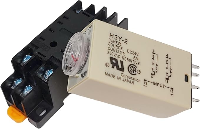 DC 24V Delay Timer Time Relay DPDT 0-60S Second & Base Socket H3Y-2 (DC 24V)