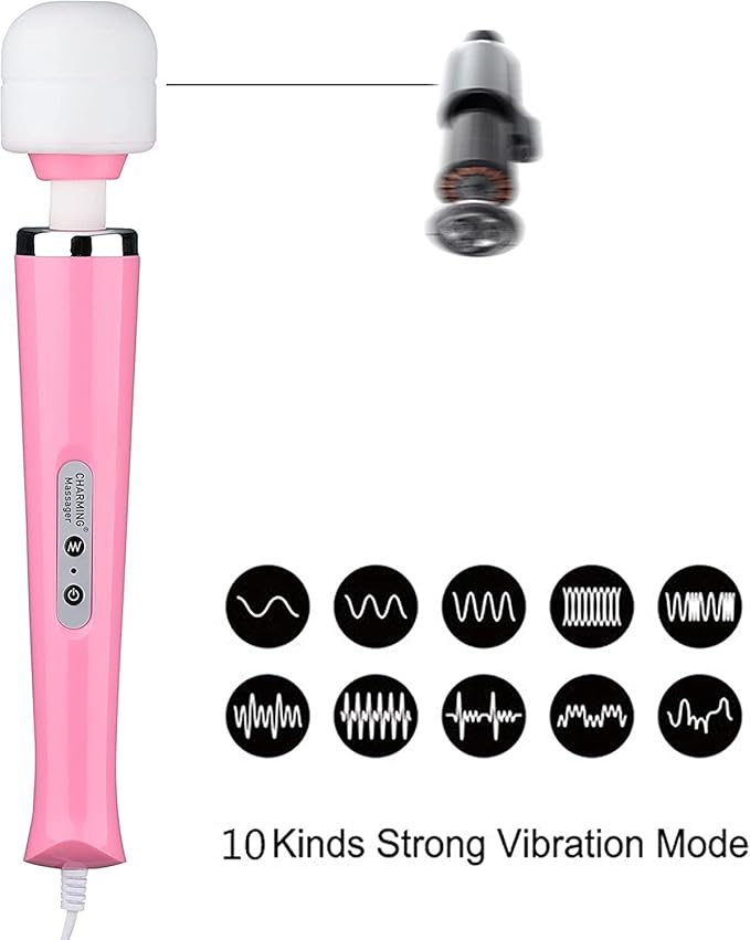 CHARMING Wired Powerful Handheld Back Massager with Strong Vibrations, Personal 10 Speeds Therapy Massager for Sports Recovery, Muscle Aches, Body Pain (Pink)