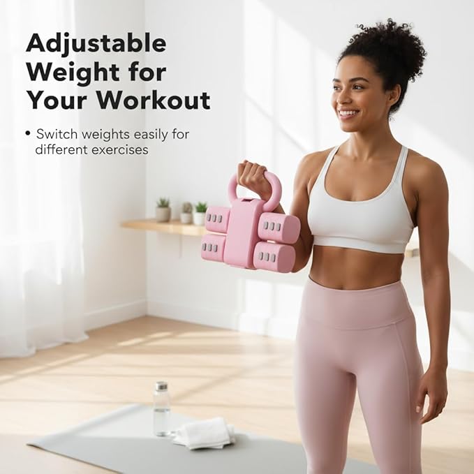 Adjustable Dumbbell Set of 2, 4 in 1 Free Weights for Women with Fast Adjustment, Home Gym & Outdoor Exercise Training, Includes 2.2lb 3.3lb 4.4lb 5.5lb Hand Weights, Compatible with Kettlebells