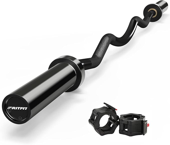 RitFit 2 Inch EZ Curl Bar with Weights, 350LBS Weight Capacity Olympic Curl Barbell for Bicep, Tricep and Weight Lifting Exercises