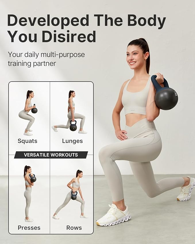 YOTTOY Soft Kettlebell with Leather Handle – Anti-Slip Sweat-Absorbing Grip, Home Gym Kettlebell Weights for Strength Training, Safe Neoprene Kettlebell for Women & Men