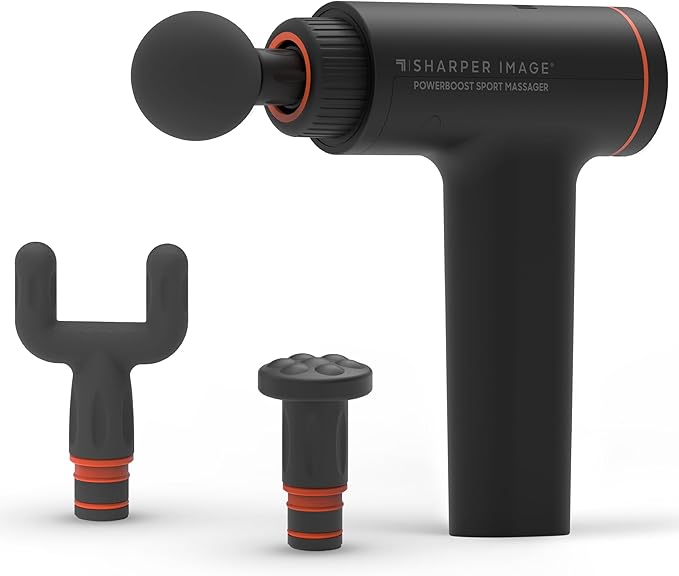 Sharper Image® Powerboost™ Sport Percussion Massager, Lightweight Portable Design with Quiet Drive Technology, Includes 3 Attachments