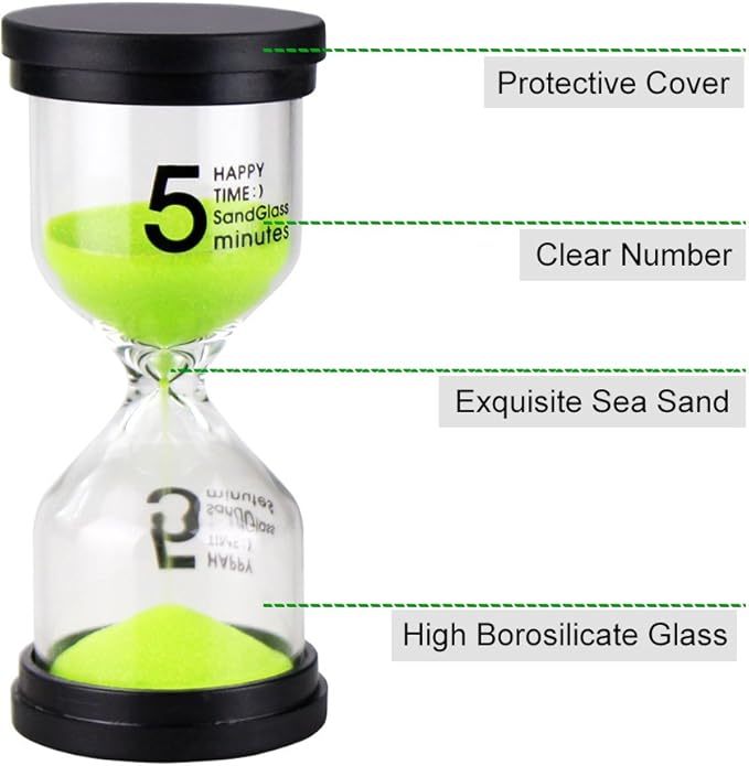 EMDMAK Sand Timer Colorful Hourglass Sandglass Timer 1 min/3 mins/5 mins/10 mins/15 mins/30 mins Sand Clock Timer for Games Classroom Home Office(Pack of 6)