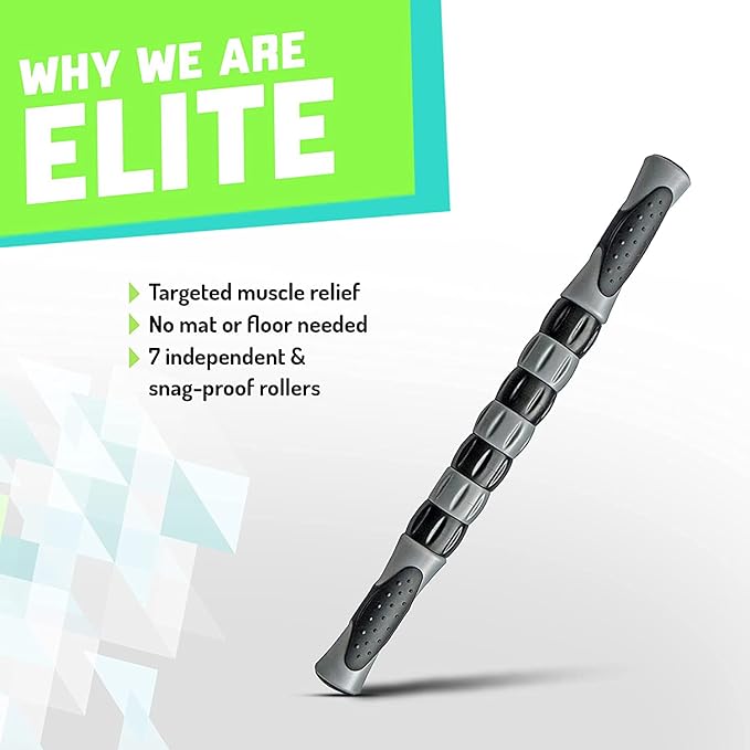 Elite Massage Roller Stick Targets Sore, Tight Leg Muscles to Prevent Cramps and Release Tension. It's Sturdy, Lightweight, Smooth Rolling and Thankfully This Lifesaver has Comfortable Handles.Silver