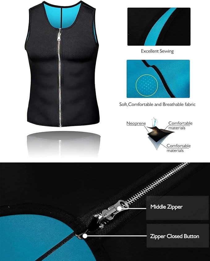 NonEcho Men Sauna Vest Hot Sweat Waist Trainer Corset Neoprene Tank Top Shapewear Slimming Shirt Workout Suit