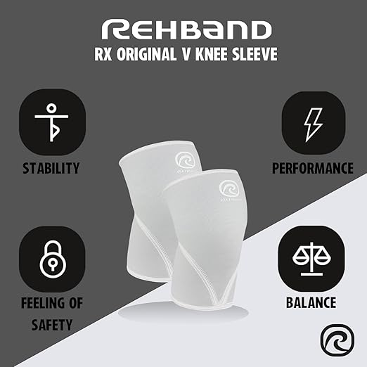 Rehband Classic 7mm V Knee Sleeve for Weightlifting, Competition Grade Powerlifting Knee Sleeve, Compression Sleeve for Crossfit, Squats, Gym & Heavy Lifts, Colour:Arctic/White - 1 Pair, Size:Small