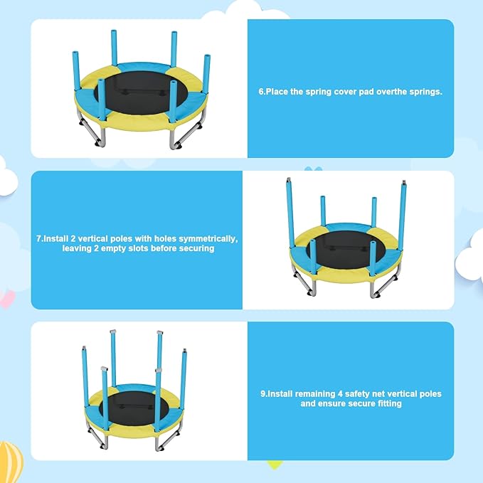 HomeCare 55" Trampoline for Kids, 440lbs Capacity ASTM-Approved Mini Toddler Trampoline with Safety Enclosure Net,4 in 1 Adjustable Gymnastics Bar & Toys, Indoor & Outdoor, Gifts for Boys & Girls Age