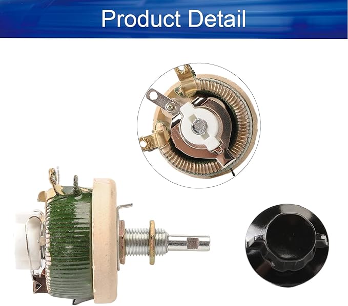 Jutagoss 25W 10 Ohm Rheostat, Wirewound Ceramic Potentiometer, Round Variable Sliding Resistor with Black Knob, Adjustable Resistor 1Pc