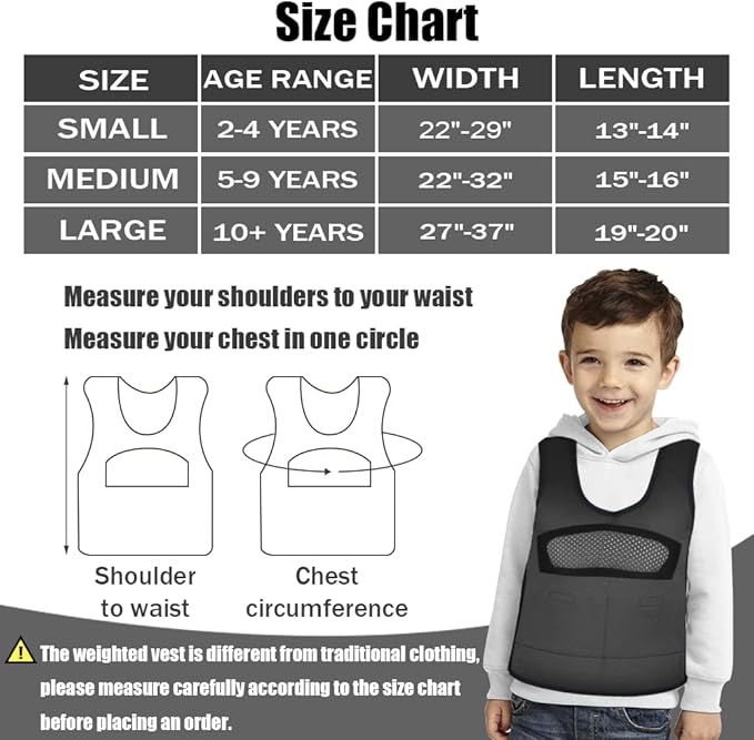 Compression Vest for Kids (Small, Ages 2 to 4) Weighted Vest for Kids Including 6 Removable Weights Black