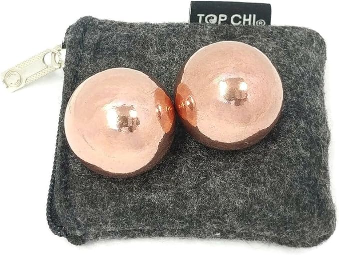 Top Chi Solid Copper Baoding Balls with Carry Pouch for Hand Therapy, Exercise, and Stress Relief (Pocket Sized 1 Inch)
